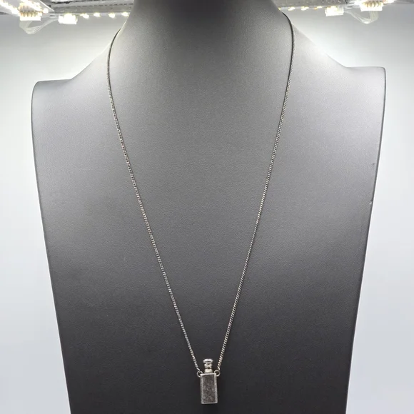 VTG Gothic Silver Tone Mini Perfume Medicine Bottle Pendant Necklace 24" - Picture 2 of 15